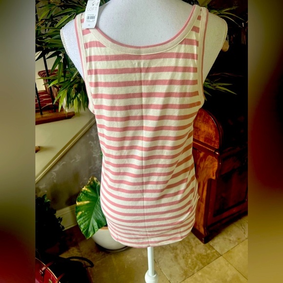 Loft Ann Taylor 100% cotton crew neck sleeveless NWT pink and cream stripe XL - Picture 7 of 10